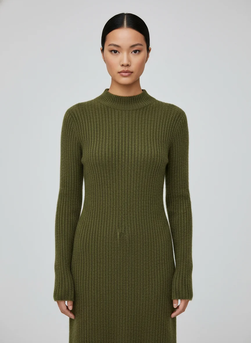 Ribbed Knit Mock-Neck Maxi Dress